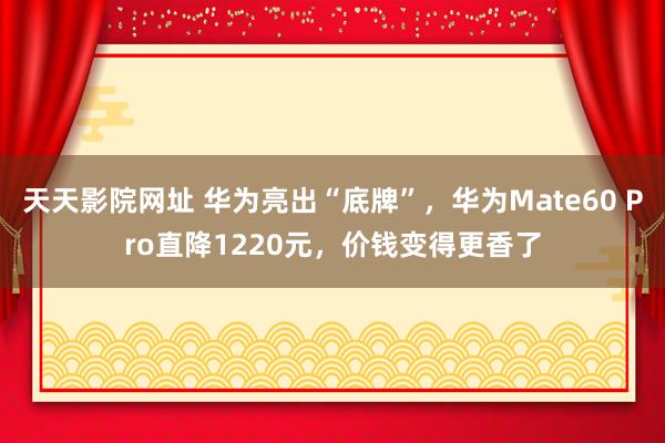 天天影院网址 华为亮出“底牌”，华为Mate60 Pro直降1220元，价钱变得更香了