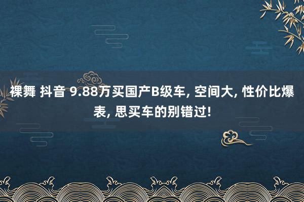 裸舞 抖音 9.88万买国产B级车, 空间大, 性价比爆表, 思买车的别错过!