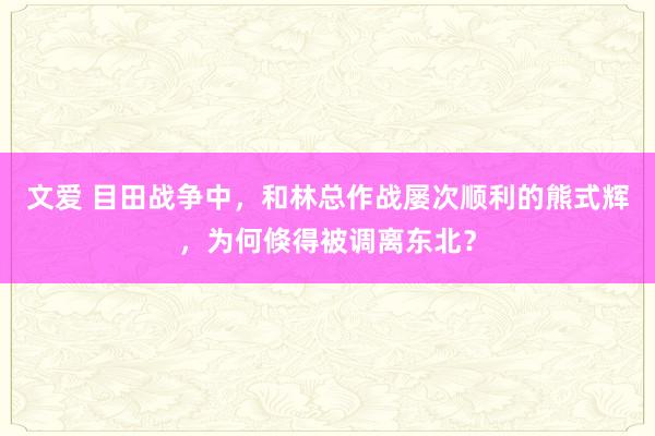 文爱 目田战争中，和林总作战屡次顺利的熊式辉，为何倏得被调离东北？