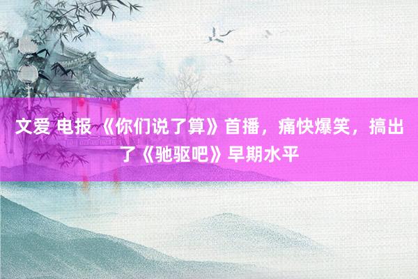 文爱 电报 《你们说了算》首播，痛快爆笑，搞出了《驰驱吧》早期水平