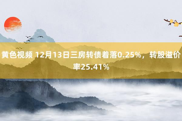 黄色视频 12月13日三房转债着落0.25%，转股溢价率25.41%