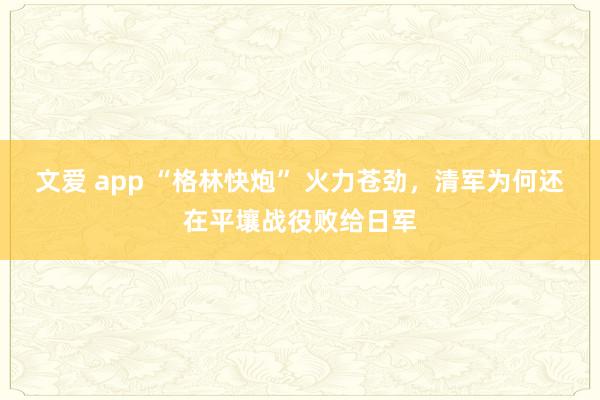 文爱 app “格林快炮” 火力苍劲，清军为何还在平壤战役败给日军