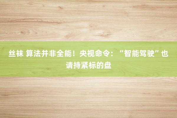 丝袜 算法并非全能!央视命令:“智能驾驶”也请持紧标的盘